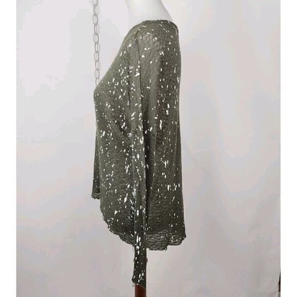 Generation Love Green Long Sleeve Crew Neck Semi Sheer Paint Splatter Top XS/S - Picture 3 of 9